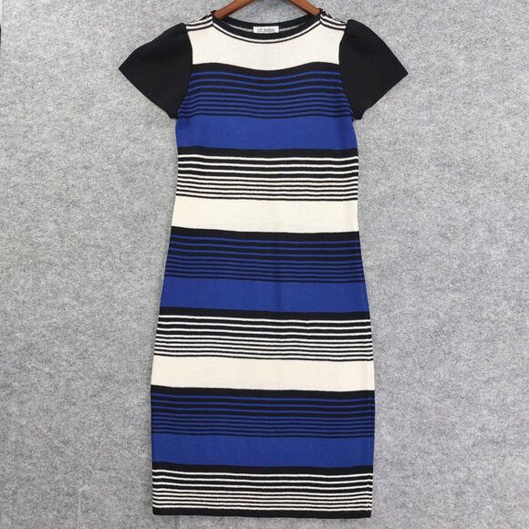 VTG St John by Marie Gray Dress Sz S Santana Knit Wide Stripe Short Sleeve Class - Picture 1 of 11